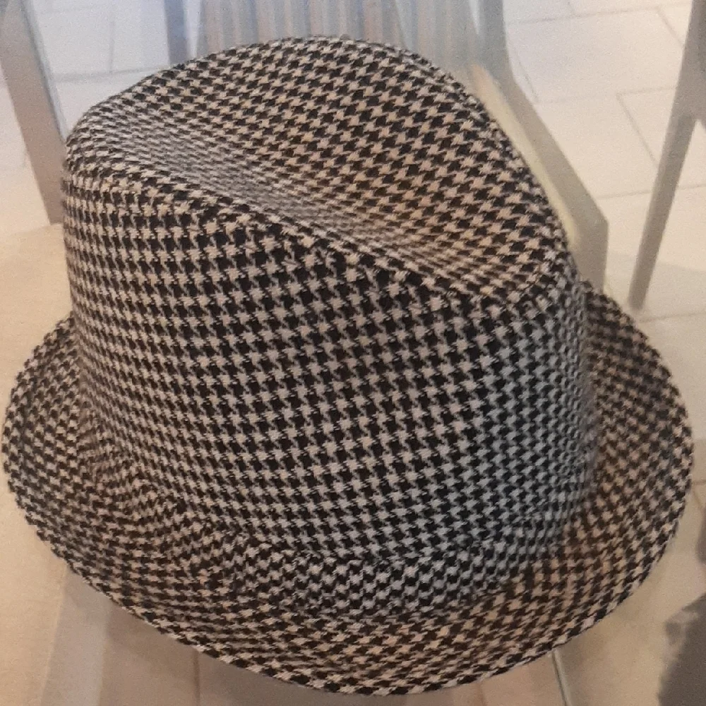 ALTERNATIVE🖤Black and White Houndstooth WOOL FEDORA Hat🤍COOL🦉INSIDE FABRIC - Picture 4 of 11